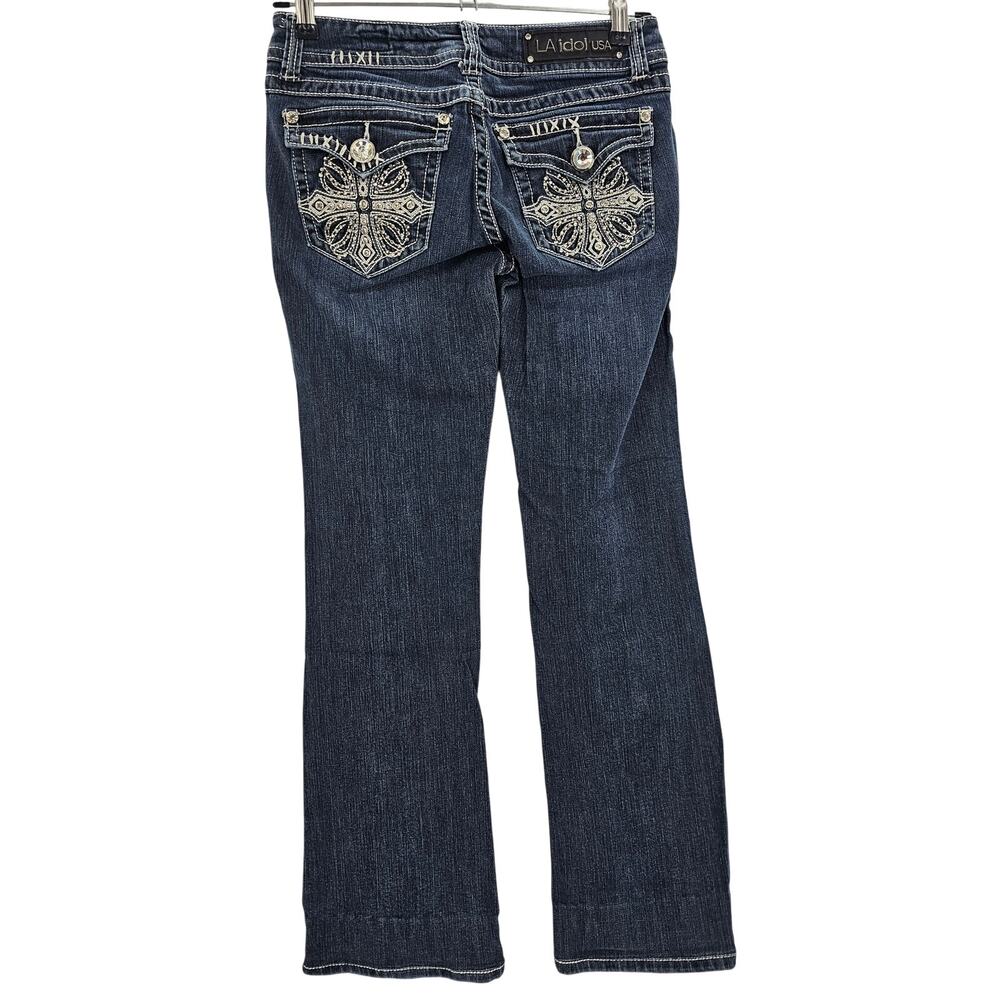 LA Idol USA Womans size 5/27 Hemmed Legs Embellished Pockets Denim Jeans Blue